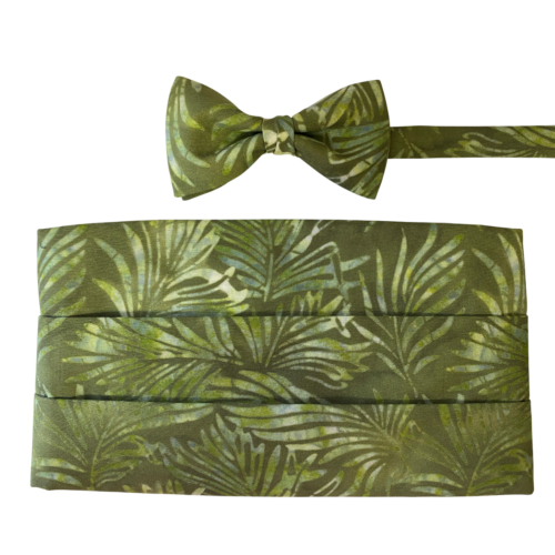 Green Hawaiian Leaves Cummerbund and Bow Tie Set